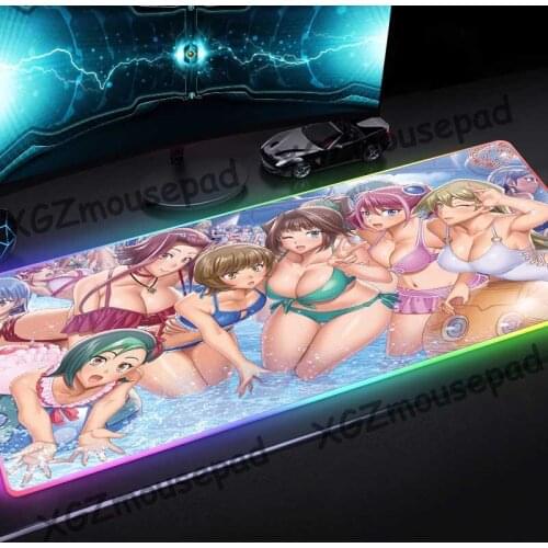 XGZ Cartoon Sexy Girl Custom Large RGB Gaming Mouse Pad Black Lock Edge Anime Pool Party Computer Light Desk Mat Rubber Non-slip