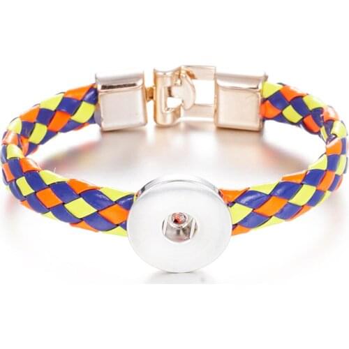 Hot Sale Snap Button Bracelet Bangle Snap Leather Bracelet Retro Handmade Braided Leather Bracelet fit 18MM Snap buttons jewelry