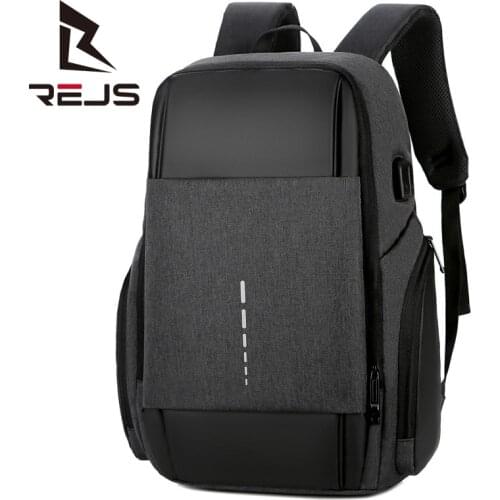 REJS LANGT Business Mens Backpack Fit 15.6 Inch Laptop Bag School USB External Charge Waterproof Travel Backpacks Black Mochila