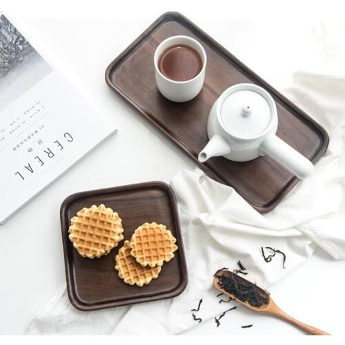 Retro Black Walnut Wooden Tray Creative Breads/Fruits /Desserts Plates Anti-skid Insulation Tea/Coffee Coaster Home Supplies