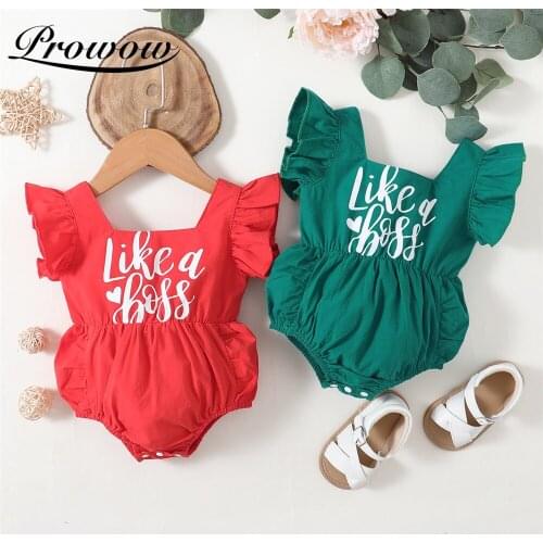Prowow 2021 New Girl Clothes For Newborn Bobysuits Summer Toddler Jumpsuits Flying Sleeve Infant Costume For Kids Letter Printed