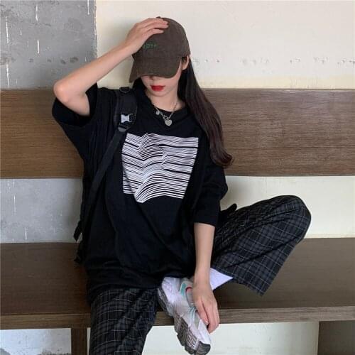 Summer Network Celebrities Ins Line Design Sense Short-Sleeved T-Shirt Women Loose Bf Harajuku Style Top Women