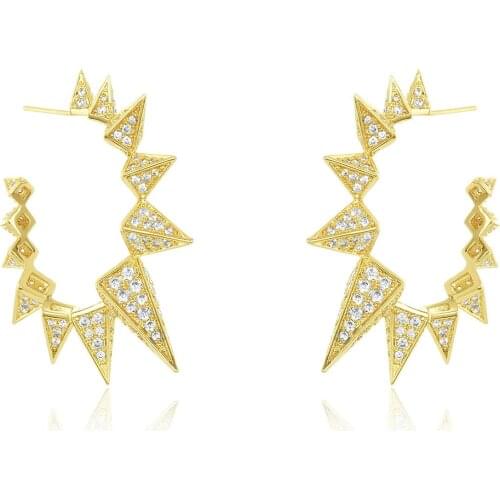 Geometric Gorgeous European Women Jewelry Micro Pave Rainbow White Black Cubic Zirconia CZ Spike Hoop Earring