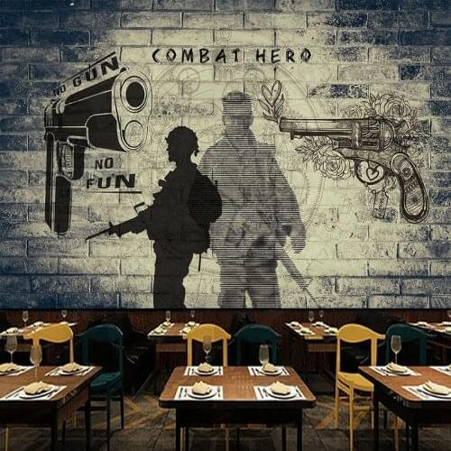 Custom Self-Adhesive Wallpaper 3D Retro Brick Wall Hand Painted Military Background Wall Decoration Painting Papel De Parede 3 D