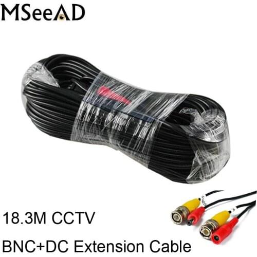 4pcs 18.3M 60ft CCTV Cable BNC + DC Plug Cable For 1.0MP CCTV Camera DVR Security Black Surveillance System Accessories