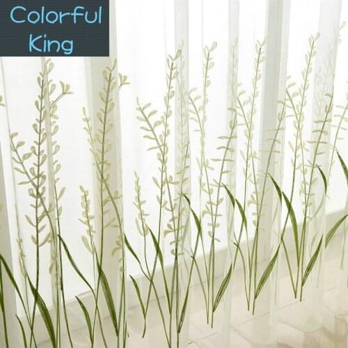 Reeds Bulrush Voile Floral Tulle Birds Sheer Curtain Leaves Room Devider Window Screening for Kitchen Transparent Yarn Customize