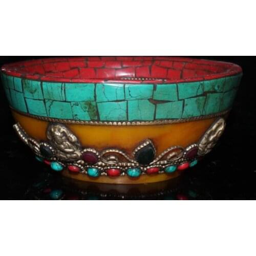 China imitation beeswax bowl inlay imitation coral turquoise crafts statue