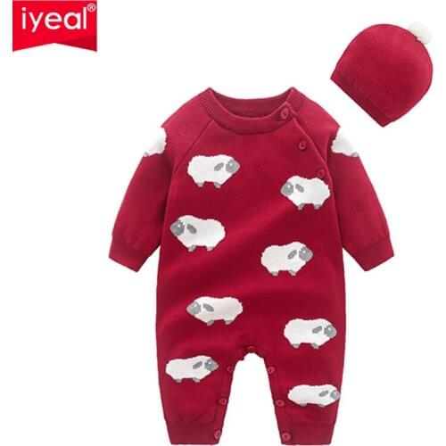 IYEAL Baby Girl Rompers Newborn Baby Clothes Sweater With Hat Infant Jumpsuits Cotton Toddler Boys Girls Clothing 0-18M