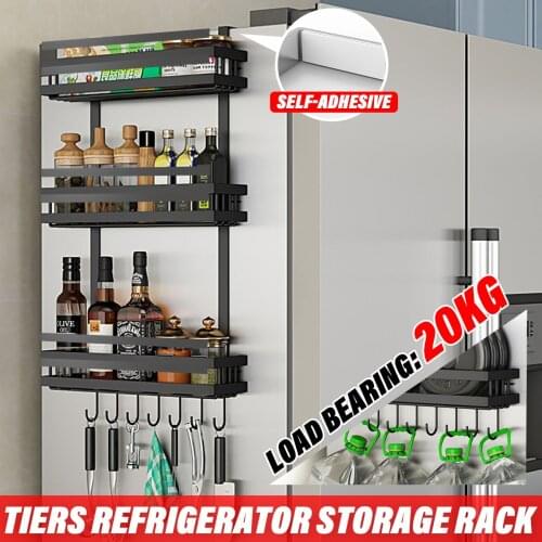 3 Tier Kitchen Refrigerator Storage Rack Fridge Seasoning Organizer Hang Shelf Including-7-Hooks
