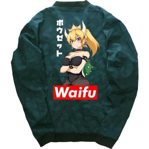 Cartoon jackets Bowsette waifu men coat hip hop windbreaker drop shipping man jackets streetwear coat Stand Collar homme clothes