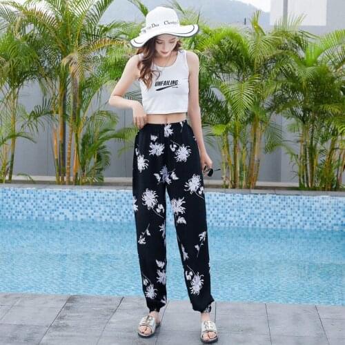 Summer Nine Points Casual Beach Pants Printing Trend Thin Bloomers Pajamas Harem Pants