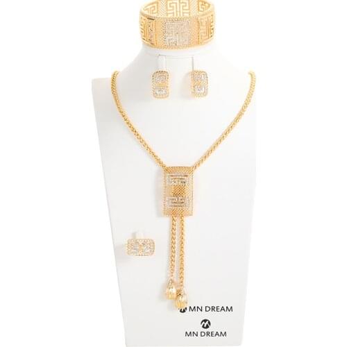 Hotsale Luxury Dubai Gold Jewelry Sets for Women Necklace Bracelet Earrings Ring African Wedding Bridal Jewelry Set