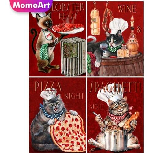 MomoArt Cat Diamond Painting Kits Sale Diamond Embroidery Cook Cross Stitch Kits Mosaic Full Drill Square Kitchen Decoration
