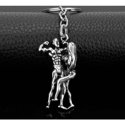 MQCHUN Design Keychain Jewelry Physical Fitness Muscular Man Pendant necklace Bodybuilder Accessories Women Men Car Keyrings