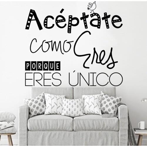 Aceptate Como Porque Eres Unico Wall Stickers With Motivating Phrase Spanish Quotes Decorative Poster Vinyl Decals RU2032