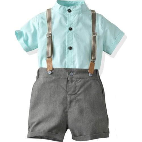 Toddler Baby Boys Clothing Fashion Summer Kids Clothes Gentleman Short Shirt+Straps Shorts Children Sets Boy Set