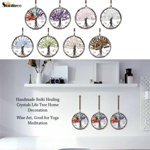 Sunligoo 1 Pc Tree of Life Feng Shui Hanging Ornament 7 Chakra Tumbled Gemstone Spiritual Meditation Home Wall Window Car Deco