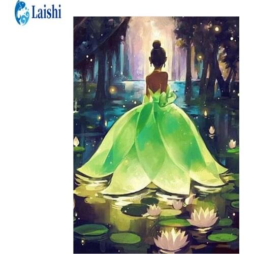 Full circle Abstract art lotus leaf girl diamond painting handmade diamond embroidery mosaic art kit home decoration pictures