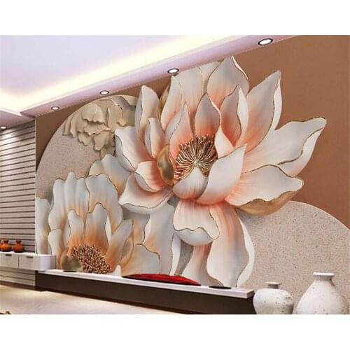Custom Wallpaper 3D floral reliefs Background Wall Lotus flowers Background walls mural wallpaper for walls 3 d tapety beibehang
