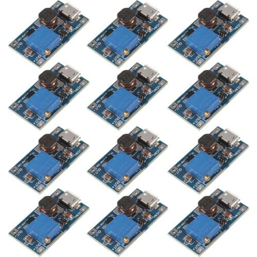 12pcs Boost Amplifier MT3608 DC-DC 2V-24V To 5V-28V 2A Micro USB DC Voltage Regulator Step Up Power Supply Module for Ardunio