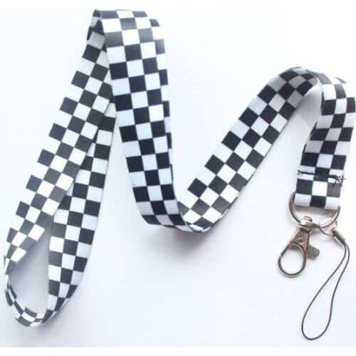 Free Shipping 100pcs Black and white plaid key lanyards Id badge holder keychain straps for mobile phone #720