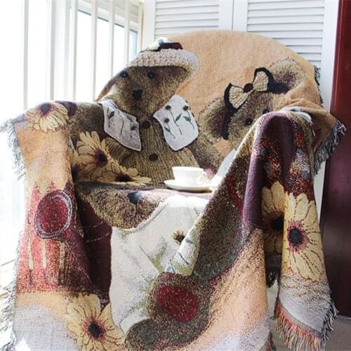 Retro Bear Family Throw Blanket Sofa Decorative Slipcover Cobertor Travel Stitching Non-slip Stitching Animal Blankets For Beds