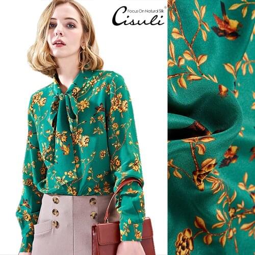 CISULI Silk Fabric Floral Pattern 100% Silk Crepe De Chine Pure Silk 14momme 135cm Width Digital Printing Free Shipping