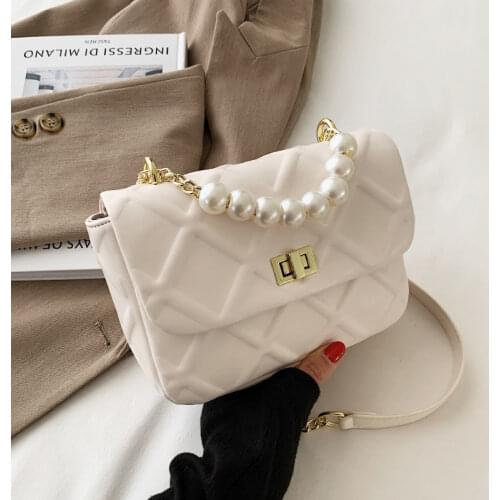 Shoulder Bag Female Crossbody Bag Women Handbag Purse Designer Beaded Women Bag Chain Fashion 2021 PU Leather Diamond Lattice