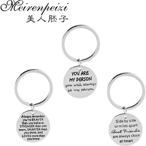 Always Remember You Are Braver /You're My Person/Side By Side Best Friend Keychain Inspirational Stronger Survivor Key Chains