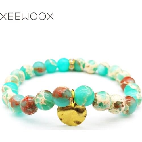 XEEWOOX Peace sign Bracelet Classic Natural Stone Bead Bracelets for Women Best Friend charm Gift 2019
