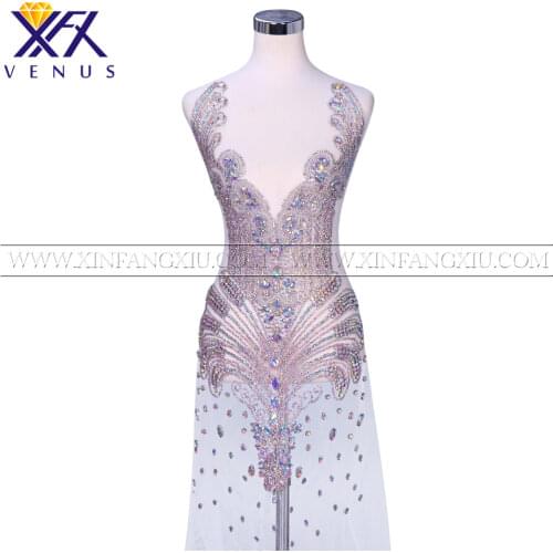 XFX VENUS 1 Piece Solid AB color Applique Beaded Rhinestone Patch Dress Embellishment DIY Dress Trim for Bridal Party Dress