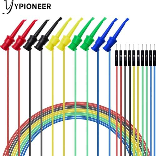 Cleqee 10PC Dupont Male/Female to Test Hook Clips Silicone Jumper Wires Transistor Tester For Electrical Testing P1534 P1535