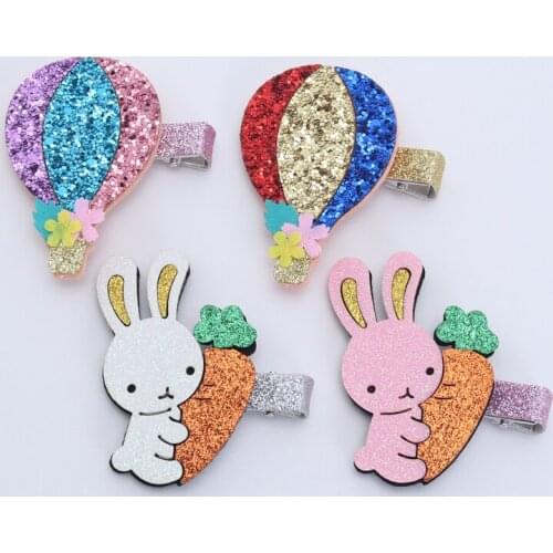 Rabbit Holding Carrot Girls Hair Clips Kids Glitter Hairpin Hot Air Balloon Hair Barrettes Birthday Gift Hairgrips Accessories