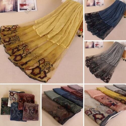 New Women Floral Lace Long Scarf Scarves Cotton Line Shawl Wrap Muslim Hijab Islamic Maxi Headscarf Turban Arab Stole 200*85cm