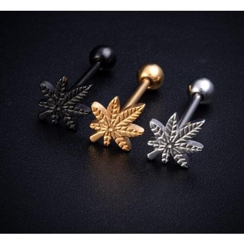 1PC Stainless Steel Tongue Ring Piercings Punk Pot Leaf Tongue Piercing Fashion Barbell Piercing Jewelry for Womens Fashion 14G