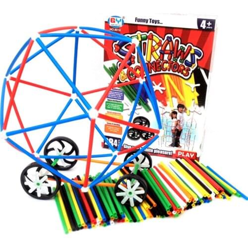 180/packs 4D DIY Straw Building Blocks Plastic Stitching Inserted Construction Assembled Blocks Bricks Baby Kid Educational Toys