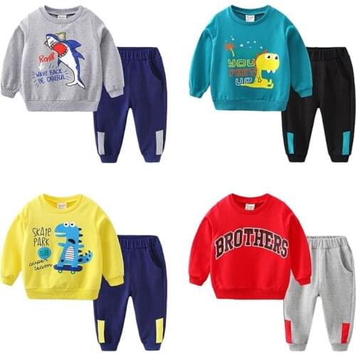 Children Clothes Suit Spring Autumn Fashion Boys Cartoon Casual Soft Cotton Kids Tops Sports Sweatshirts + Full Pants 2 Pcs Set