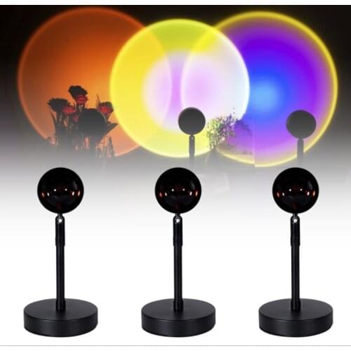 2021 USB Button Rainbow Sunset Projector Atmosphere Led Night Light Home Coffe Shop Background Wall Decoration Colorful Lamp