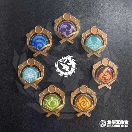 Anime Genshin Impact Elemental Glowing Weapon Gods Eye Badge Metal Button Brooch Pins Collection Souvenir Xmas Gifts Cosplay