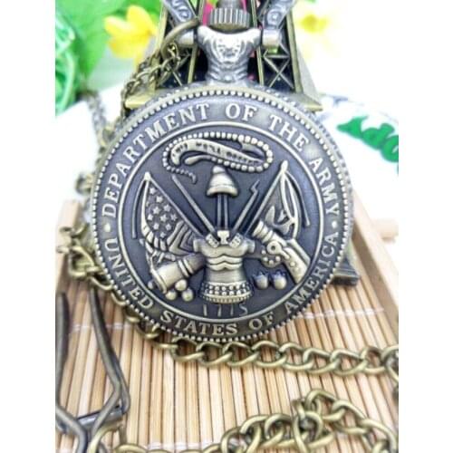 Antique brass U.S. army flag logo quartz pocket watches Mens military watches 10piece / lot wholesale