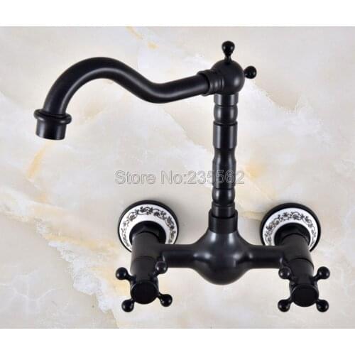 Moder Wall Mounted Double Handle Oil Rubbed Black Bronze Bathroom Basin Sink Mixer Tap Faucet lnf851