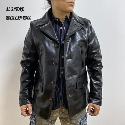 CDDDZN1 Read Description! Asian Size Super Top Quality Genuine Horse Leather Slim Classic Horsehide Stylish Switchyard Jacket