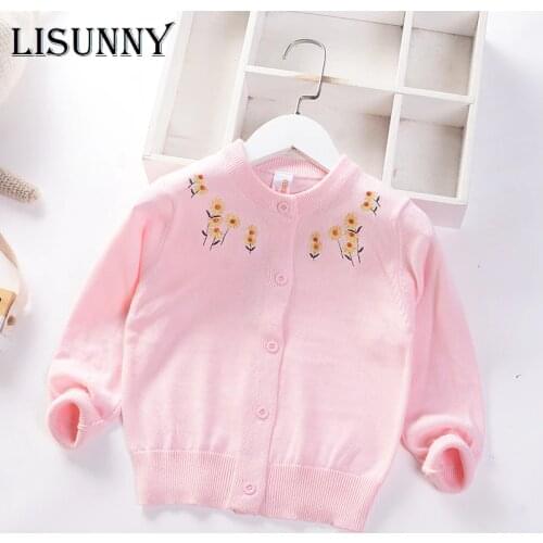 Girls Cardigan Sweater 2021 Autumn European American Style Kids Toddler Coat Embroidery Floral Children Jacket Baby Clothes 2-7y