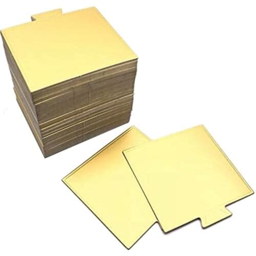 200 Pcs Square Golden Cake Boards Mousse Cupcake Dessert Displays Paper Tray,for Party Wedding Birthday Restaurant