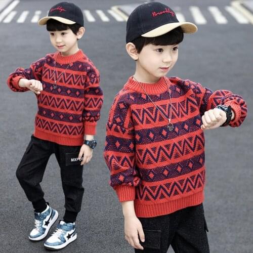 Boys Sweater Kids Outwear Tops 2021 O Neck Fleece Thicken Warm Winter Autumn Knitting Pullover Children Clothing