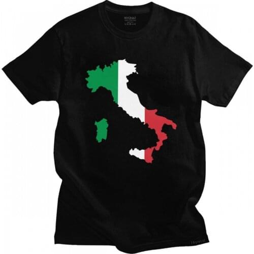 Italy Flag Map T Shirt for Men Pure Cotton Fashion T-shirt Short Sleeves Italian Patriotic Tee Tops Slim Fit Clothing Merch