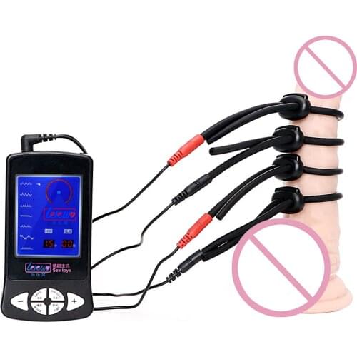 IKOKY Electric Shock Cock Ring Silicone Electric Shock Penis Ring Medical Sex Toys for Men Therapy Massager Electro Stimulation