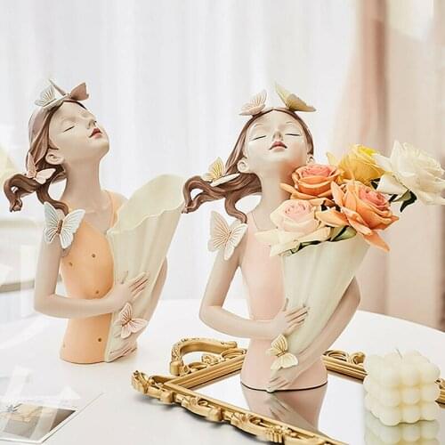 Beautiful Butterfly Girl Sculptures Vases Countertop Vases Home Decor Gift Flowers Vases Ornaments For Home Office B99