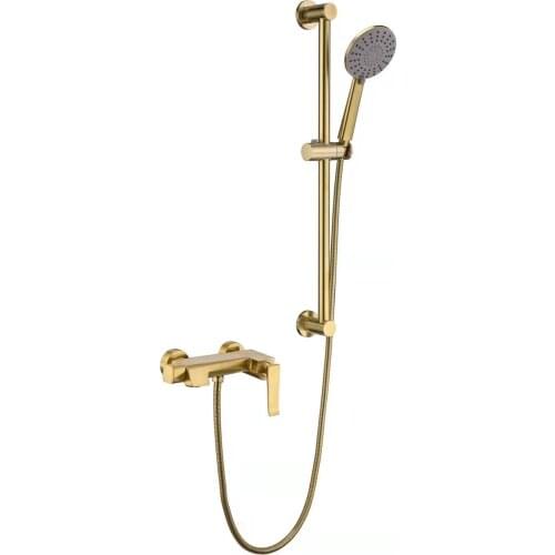 Brushed gold brass bathroom shower faucet set with slide bar two functions faucet with Water outlet handheld shower head set