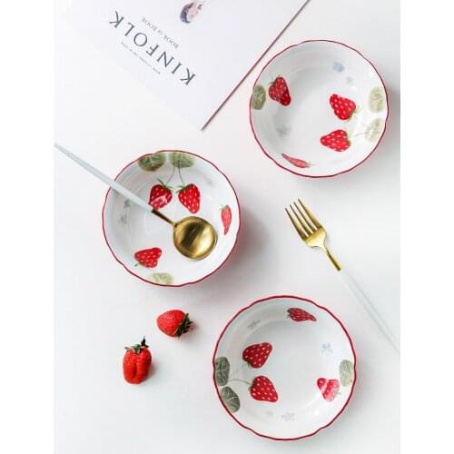 Cute Fruit Salad Bowl Household Ceramic Creative Lace Strawberry Breakfast Dessert